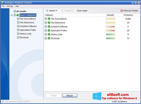截圖 Auslogics Registry Cleaner Windows 8